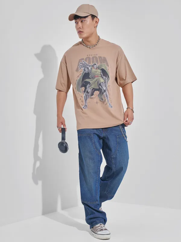 Marvel By Highlander Men Brown Doctor Doom Printed Round Neck Oversized Fit T-Shirt