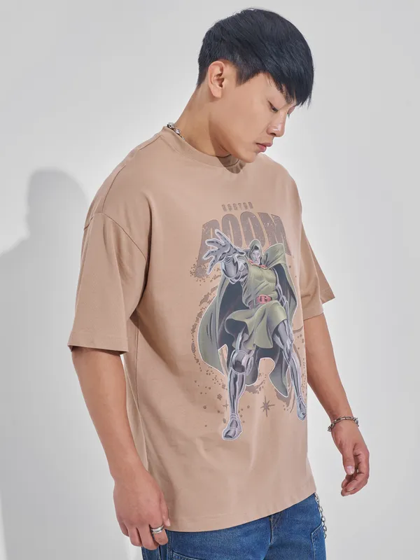 Marvel By Highlander Men Brown Doctor Doom Printed Round Neck Oversized Fit T-Shirt