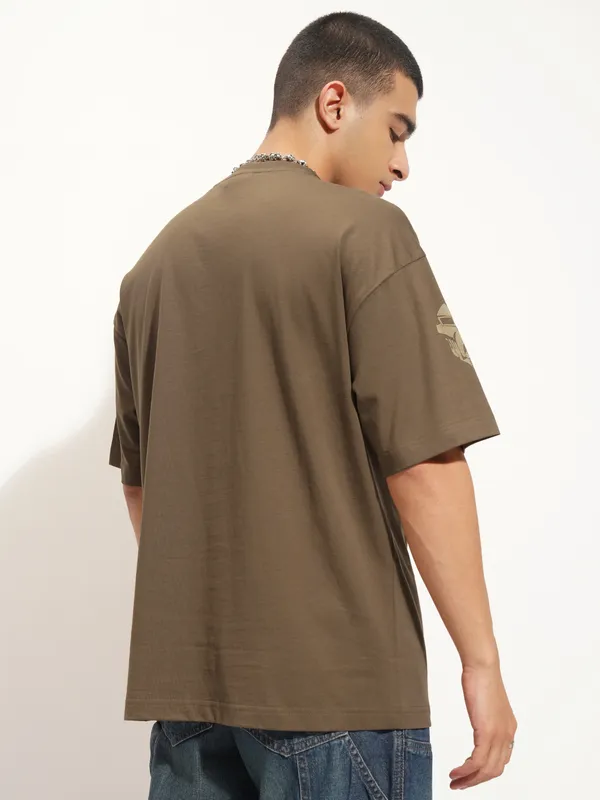 Marvel By Highlander Men Khaki Doctor Doom Printed Round Neck Oversized Fit T-Shirt