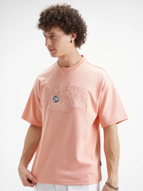 Marvel By Highlander Men Coral Avengers Printed Round Neck Oversized Fit T-Shirt