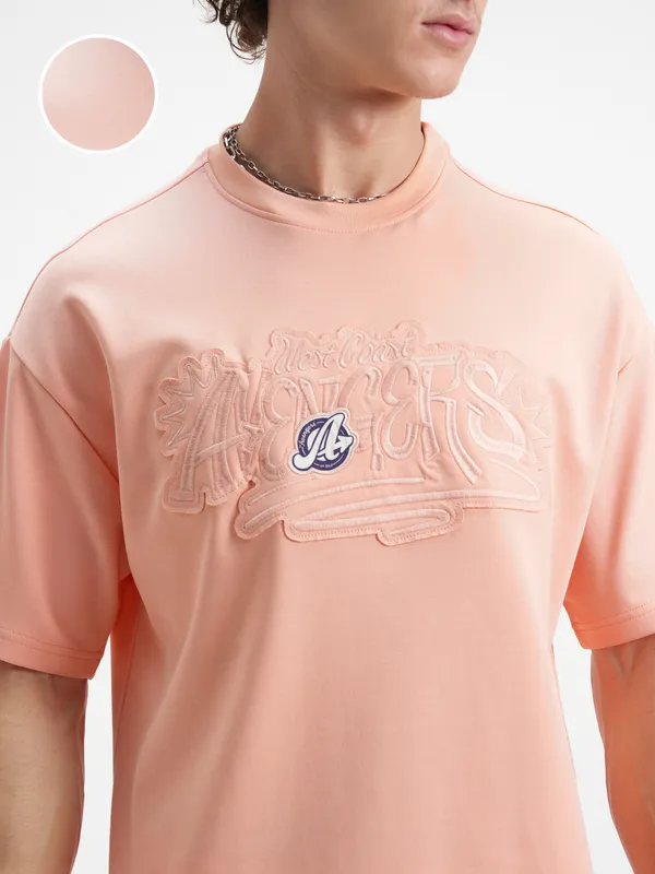 Marvel By Highlander Men Coral Avengers Printed Round Neck Oversized Fit T-Shirt