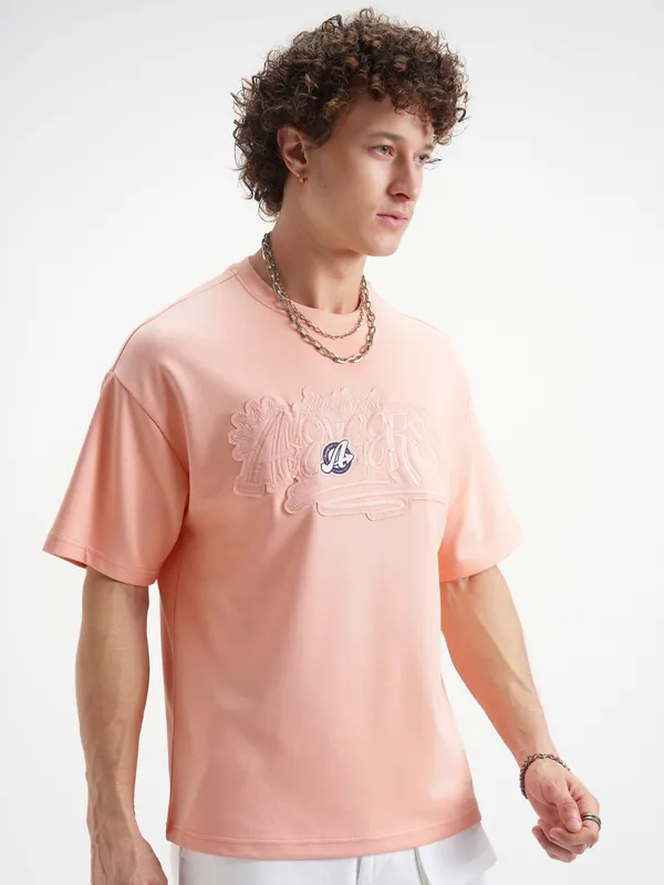 Marvel By Highlander Men Coral Avengers Printed Round Neck Oversized Fit T-Shirt