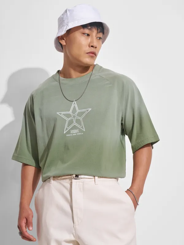 Marvel By Highlander Men Green Captain America Printed Round Neck Oversized Fit T-Shirt