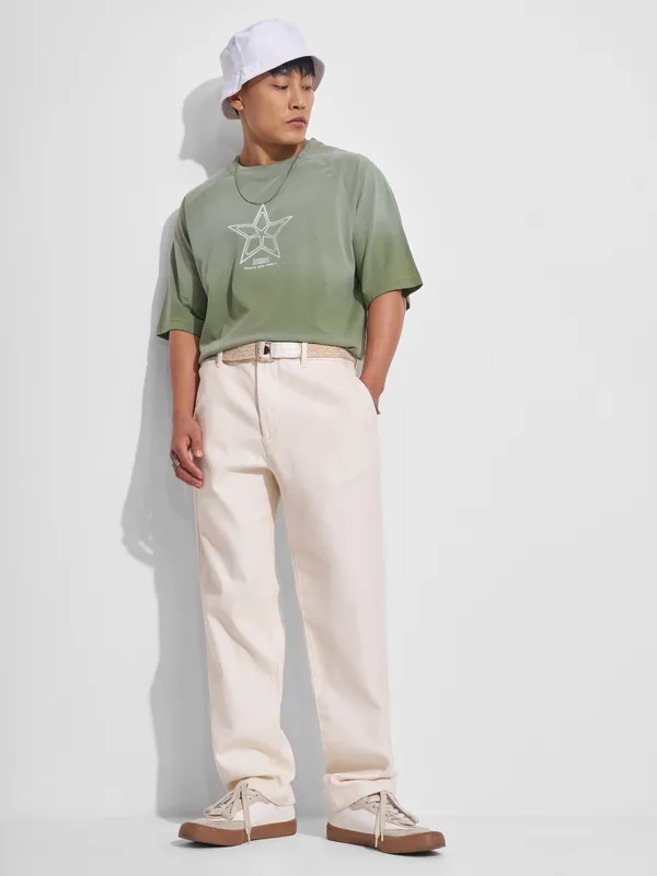 Marvel By Highlander Men Green Captain America Printed Round Neck Oversized Fit T-Shirt