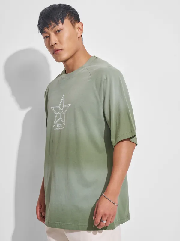 Marvel By Highlander Men Green Captain America Printed Round Neck Oversized Fit T-Shirt