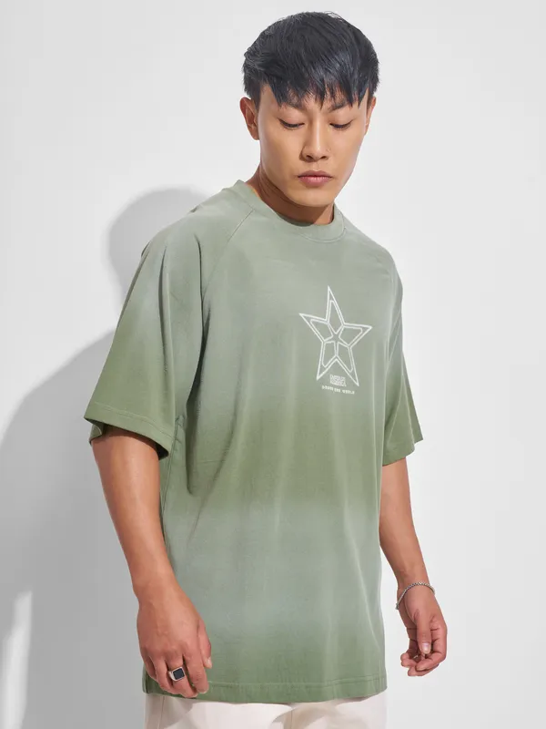 Marvel By Highlander Men Green Captain America Printed Round Neck Oversized Fit T-Shirt