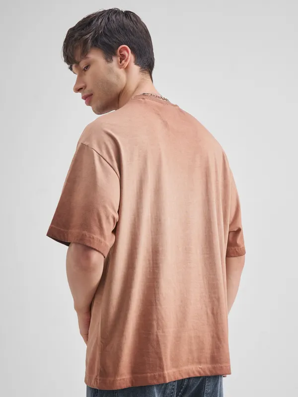 Marvel By Highlander Men Brown Captain America Printed Round Neck Oversized Fit T-Shirt