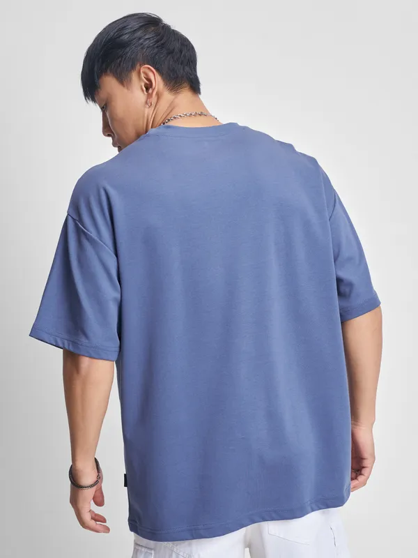 Marvel By Highlander Men Blue Spider-Man Self Design Round Neck Oversized Fit T-Shirt