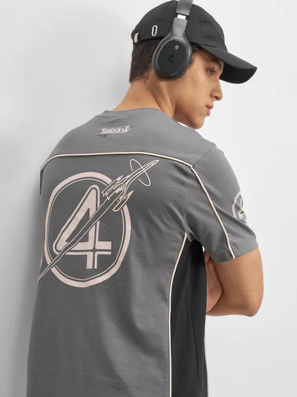 Marvel By Highlander Men Grey The Fantastic Four Printed Round Neck T-Shirt