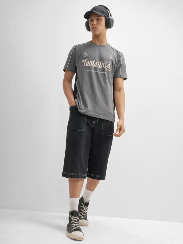 Marvel By Highlander Men Grey The Fantastic Four Printed Round Neck T-Shirt