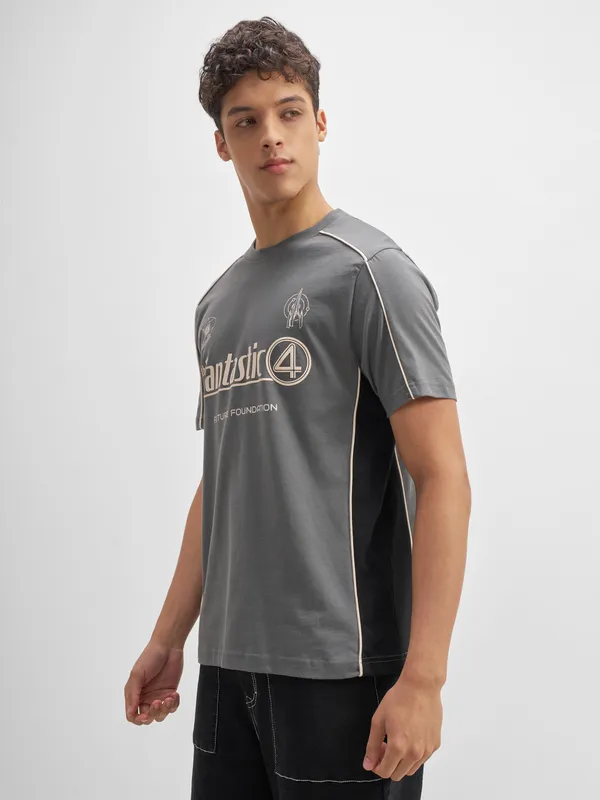 Marvel By Highlander Men Grey The Fantastic Four Printed Round Neck T-Shirt