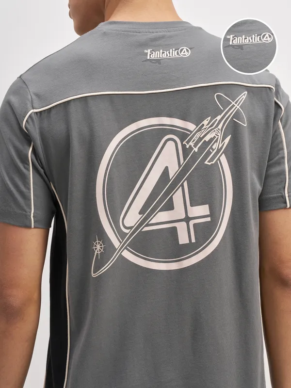 Marvel By Highlander Men Grey The Fantastic Four Printed Round Neck T-Shirt