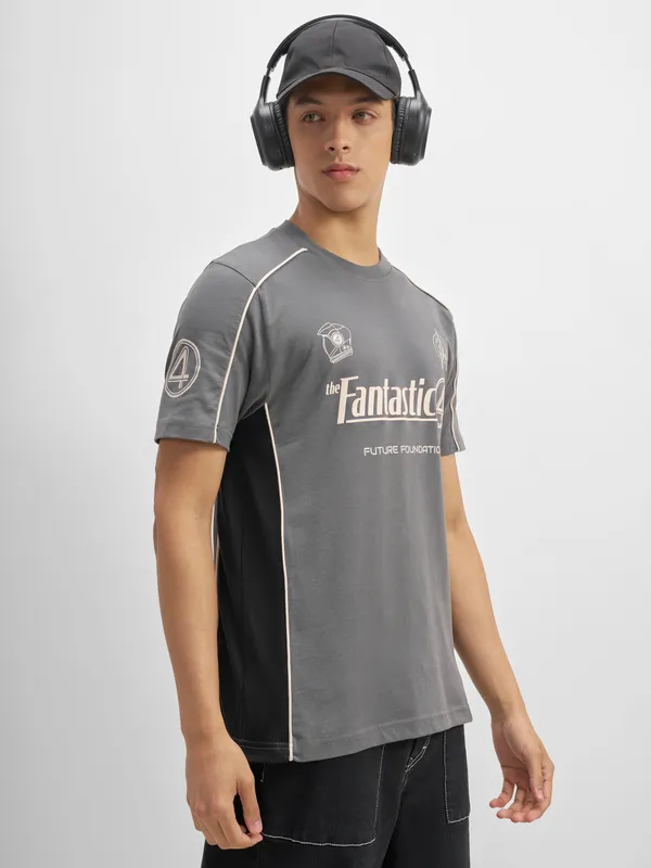 Marvel By Highlander Men Grey The Fantastic Four Printed Round Neck T-Shirt