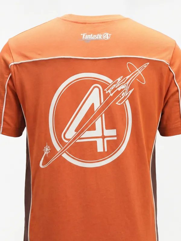 Marvel By Highlander Men Orange The Fantastic Four Printed Round Neck T-Shirt