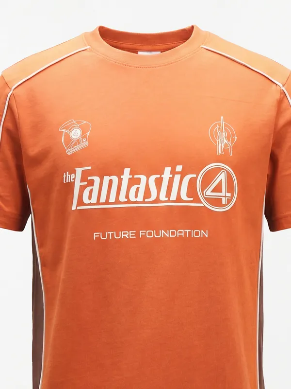 Marvel By Highlander Men Orange The Fantastic Four Printed Round Neck T-Shirt