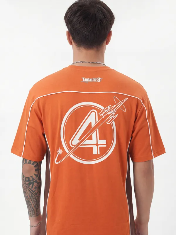 Marvel By Highlander Men Orange The Fantastic Four Printed Round Neck T-Shirt