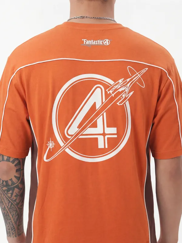 Marvel By Highlander Men Orange The Fantastic Four Printed Round Neck T-Shirt