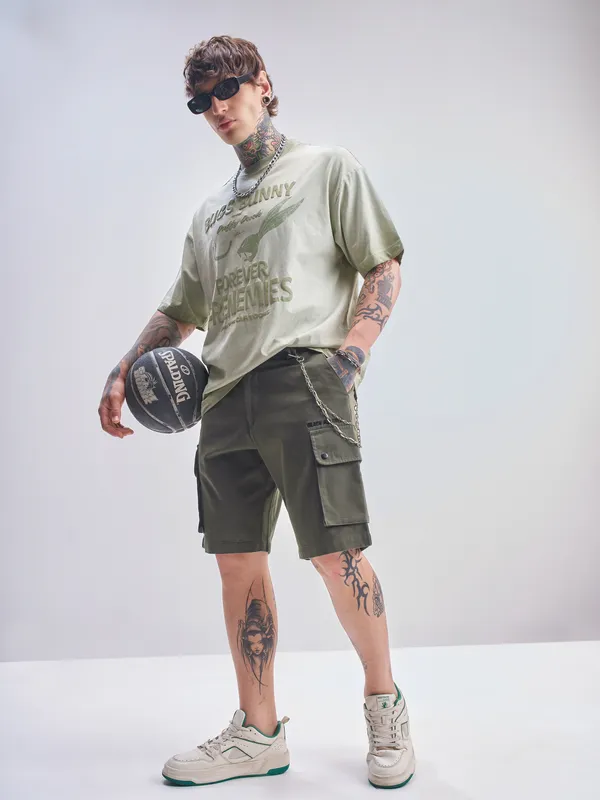 Marvel By Highlander Men Olive Black Panther Relaxed Fit Cargo Shorts