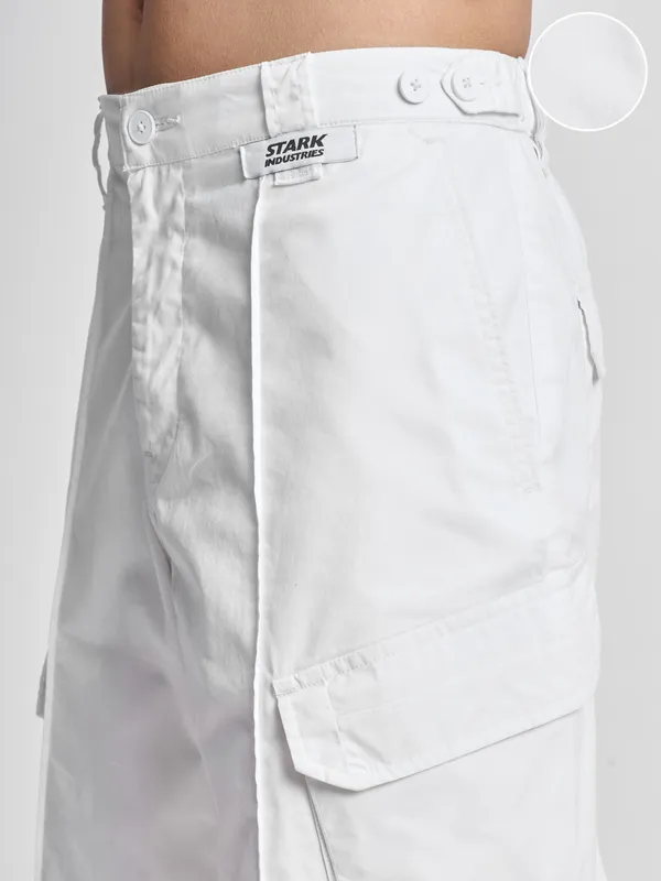 Marvel By Highlander Men White Iron Man Relaxed Fit Cargo Shorts