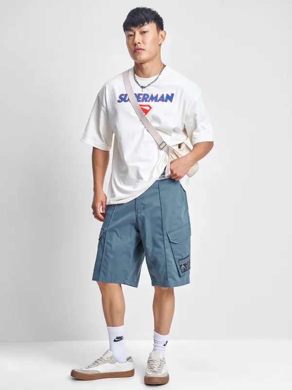 Marvel By Highlander Men Blue Iron Man Relaxed Fit Cargo Shorts