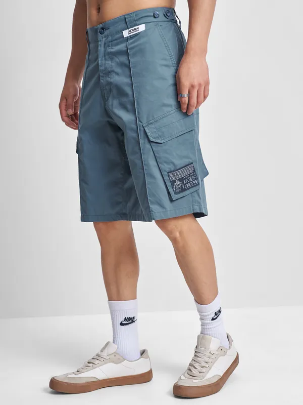 Marvel By Highlander Men Blue Iron Man Relaxed Fit Cargo Shorts