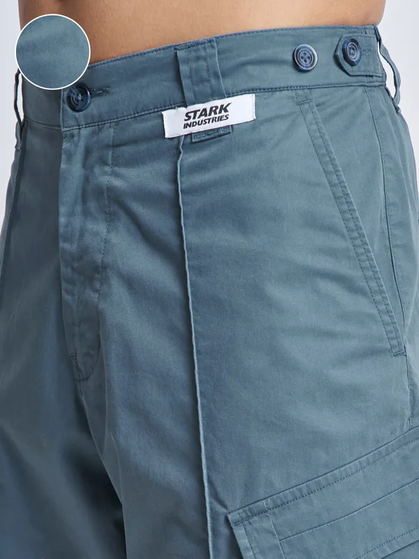 Marvel By Highlander Men Blue Iron Man Relaxed Fit Cargo Shorts