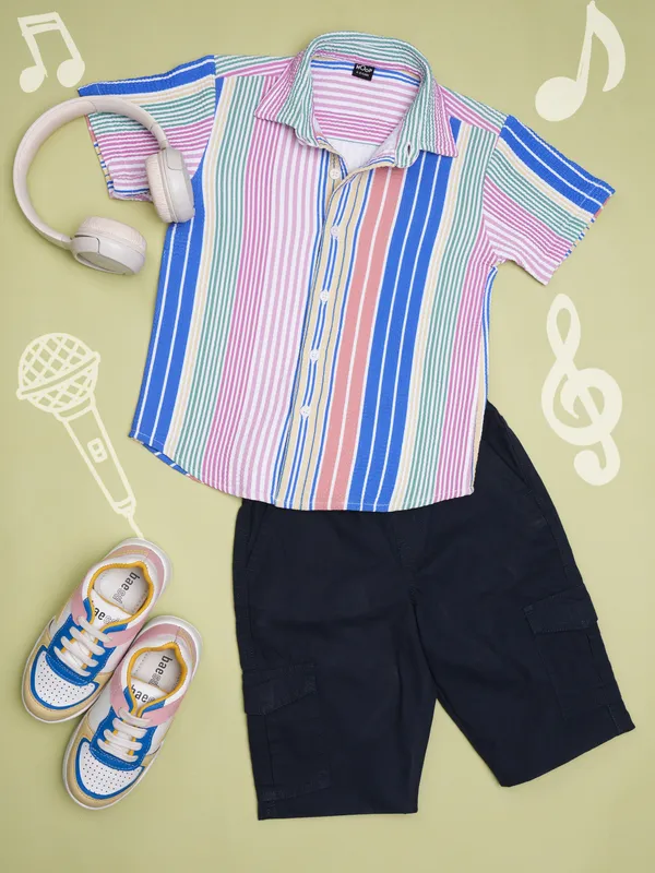 Hoop Boys Multi Striped Slim Fit Casual Shirts