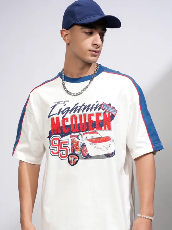 Cars Men Printed Round Neck Oversized Fit T-Shirt