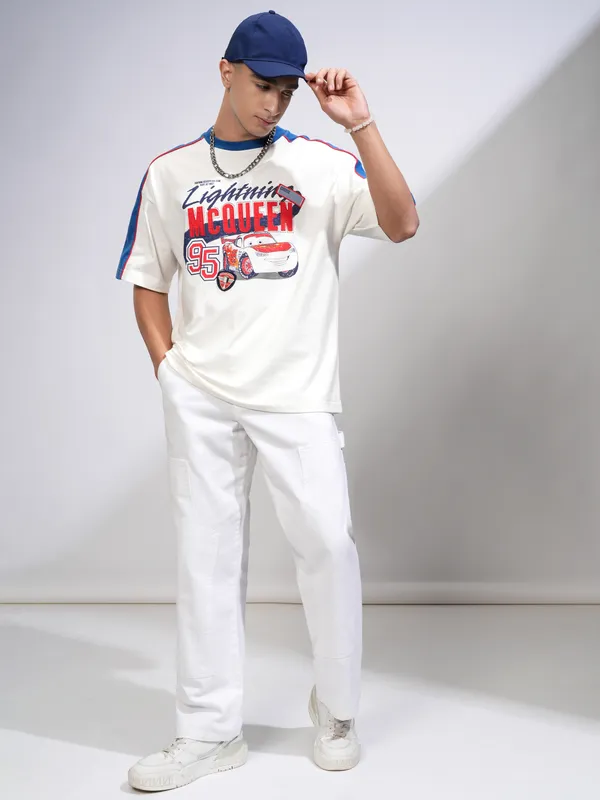 Cars Men Printed Round Neck Oversized Fit T-Shirt