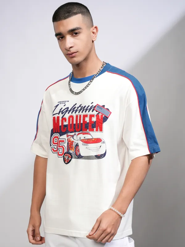 Cars Men Printed Round Neck Oversized Fit T-Shirt