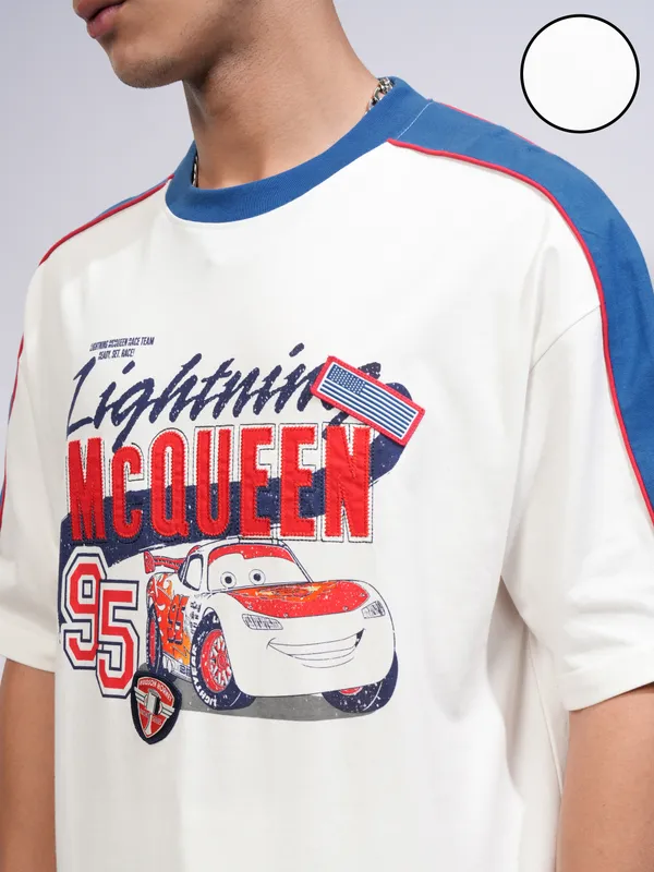 Cars Men Printed Round Neck Oversized Fit T-Shirt