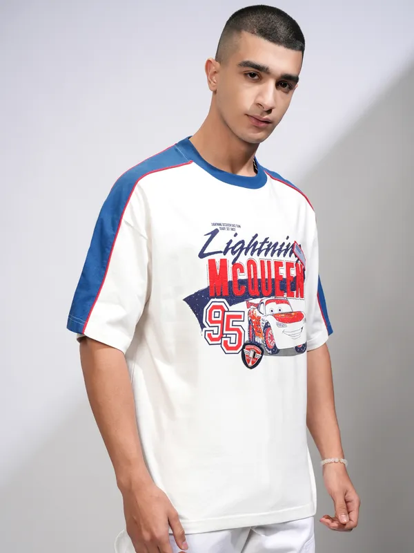 Cars Men Printed Round Neck Oversized Fit T-Shirt