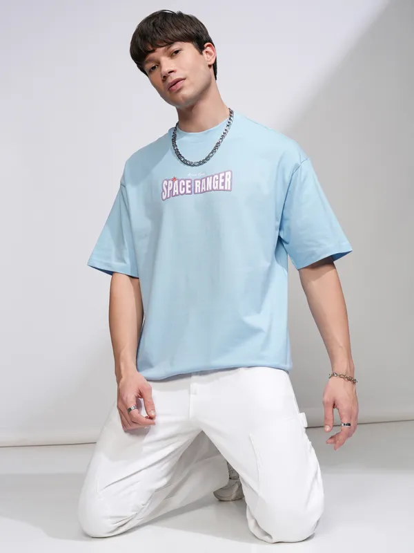 Disney By Highlander Men Blue Buzz Lightyear Printed Round Neck Oversized Fit T-Shirt