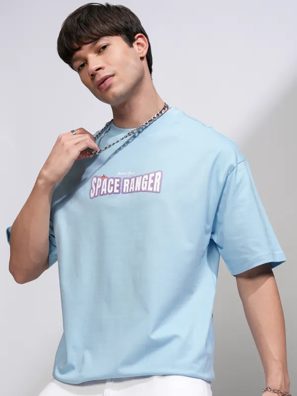 Disney By Highlander Men Blue Buzz Lightyear Printed Round Neck Oversized Fit T-Shirt