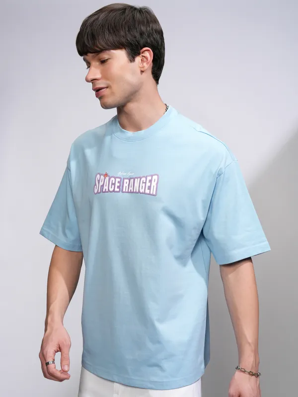 Disney By Highlander Men Blue Buzz Lightyear Printed Round Neck Oversized Fit T-Shirt