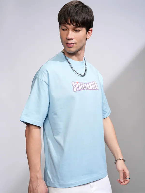 Disney By Highlander Men Blue Buzz Lightyear Printed Round Neck Oversized Fit T-Shirt