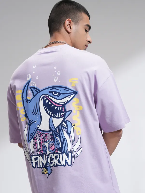 Pixar By Highlander Men Mauve Fin Grin Printed Round Neck Oversized Fit T-Shirt