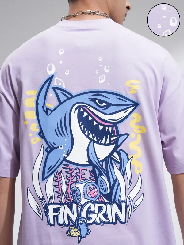 Pixar By Highlander Men Mauve Fin Grin Printed Round Neck Oversized Fit T-Shirt