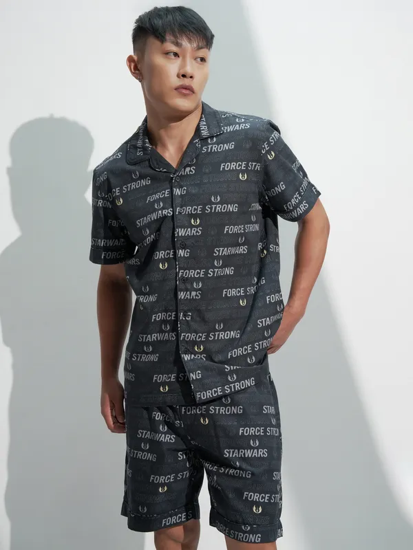 Star Wars By Highlander Men Black Darth Vader Shirt With Shorts Co-Ords