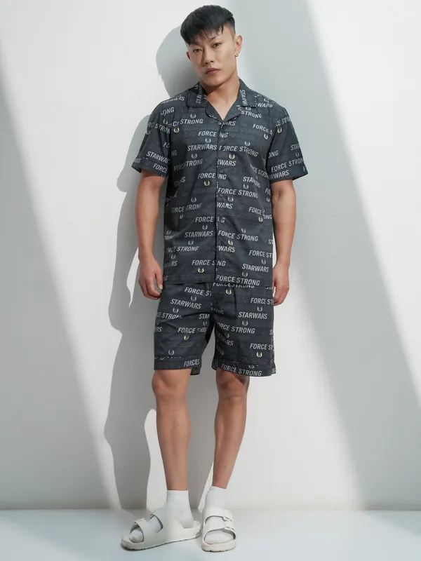 Star Wars By Highlander Men Black Darth Vader Shirt With Shorts Co-Ords