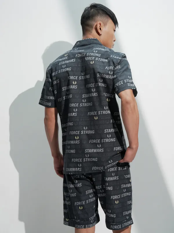 Star Wars By Highlander Men Black Darth Vader Shirt With Shorts Co-Ords