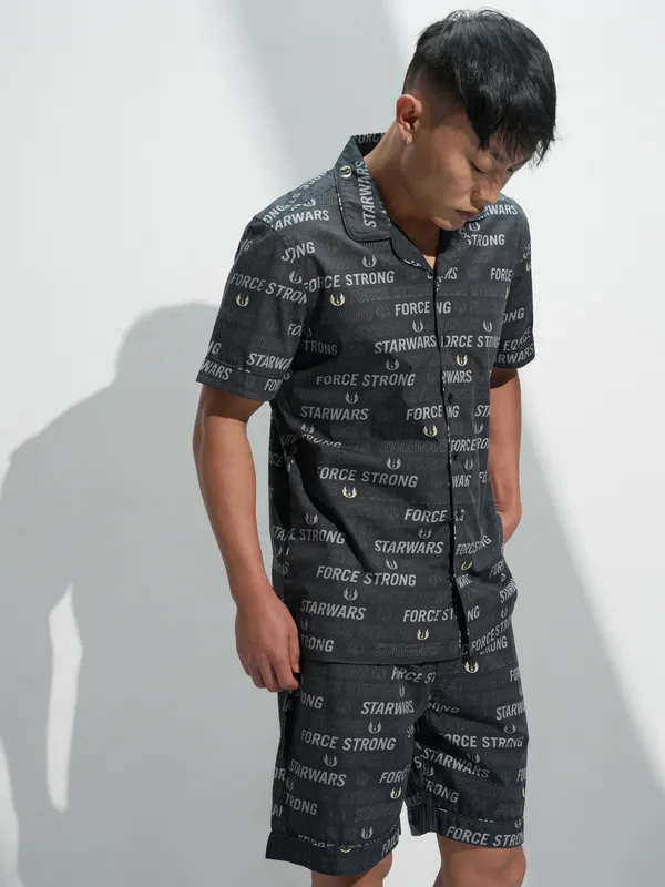 Star Wars By Highlander Men Black Darth Vader Shirt With Shorts Co-Ords