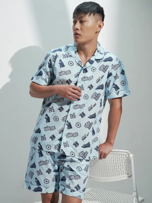 Star Wars By Highlander Men Blue Darth Vader Shirt With Shorts Co-Ords