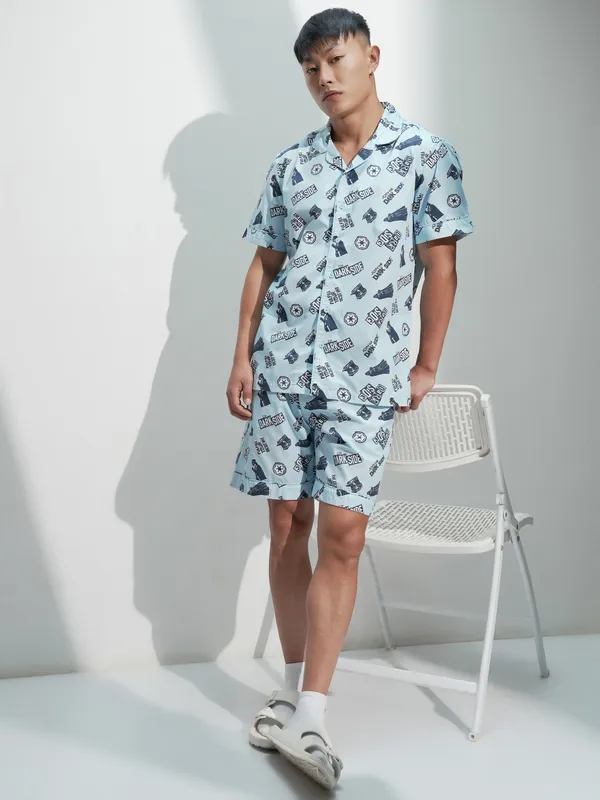 Star Wars By Highlander Men Blue Darth Vader Shirt With Shorts Co-Ords