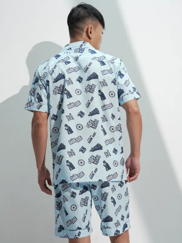 Star Wars By Highlander Men Blue Darth Vader Shirt With Shorts Co-Ords