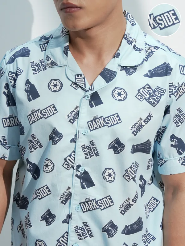 Star Wars By Highlander Men Blue Darth Vader Shirt With Shorts Co-Ords