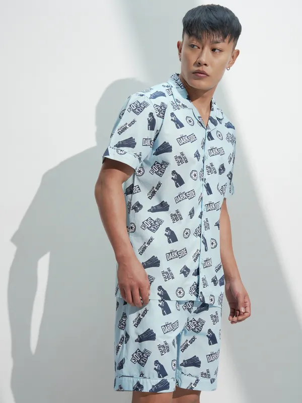 Star Wars By Highlander Men Blue Darth Vader Shirt With Shorts Co-Ords