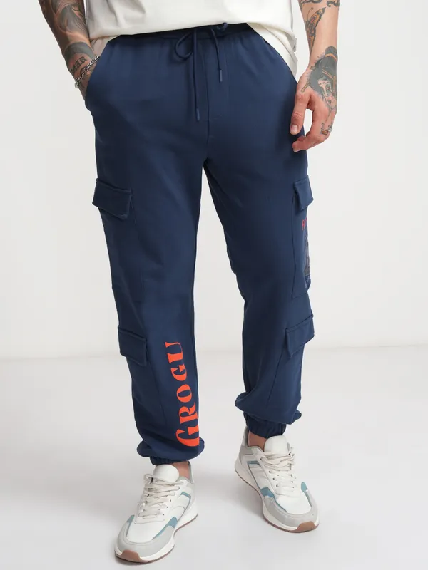 Highlander Men Navy Blue Relaxed Fit Printed Joggers