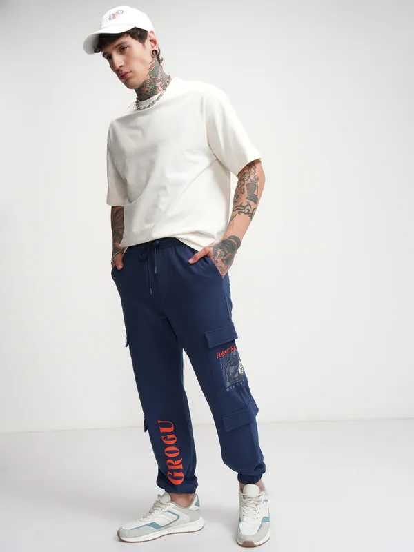 Highlander Men Navy Blue Relaxed Fit Printed Joggers