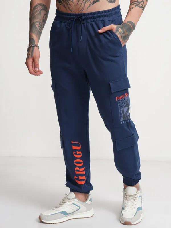 Highlander Men Navy Blue Relaxed Fit Printed Joggers